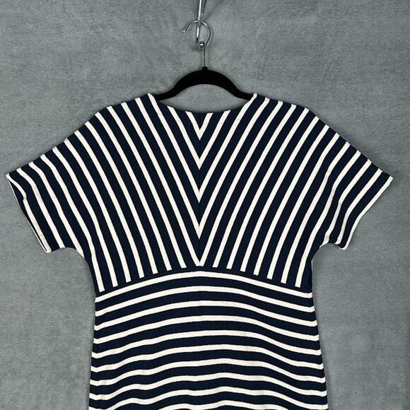 Saint James Dress Womens 8 Navy Cream Striped Short Sleeve V Neck Quiet Luxury - Picture 6 of 16